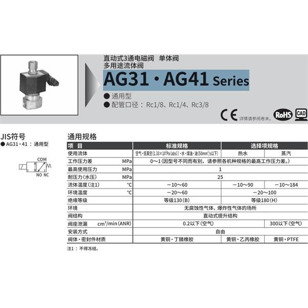 CKD喜開理多種流體直動式2通電磁集成閥AG31-03-2-DC 100V