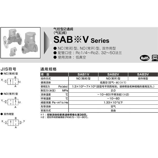 CKD喜開理氣控型2通閥（氣缸閥）SAB3V-20A-0B