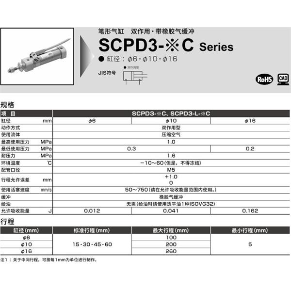 CKD喜開理筆形氣缸SCPD3-L-00-16C-15-T0H-R-I