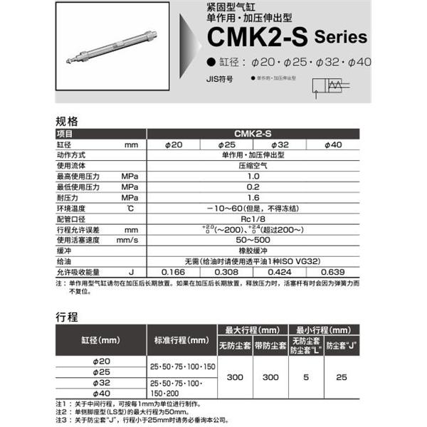 CKD喜開理緊固型氣缸CMK2-S-CC1-25-50-JI