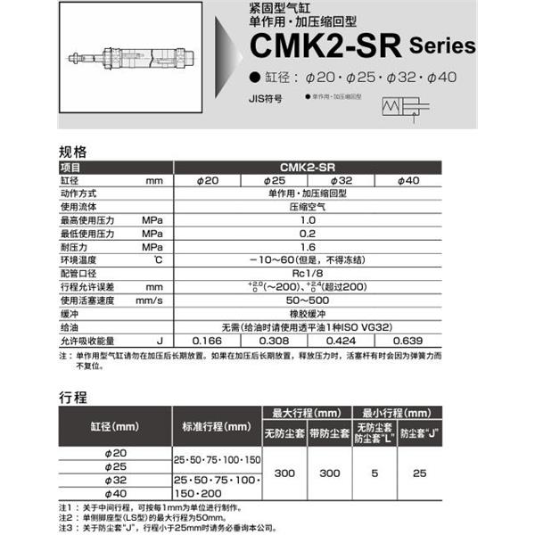 CKD喜開理緊固型氣缸CMK2-SR-CA-40-300-B2