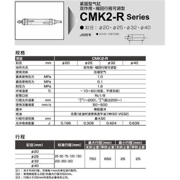 CKD喜開理緊固型氣缸CMK2-R-FB-20-50-25-T0H-R-J-I