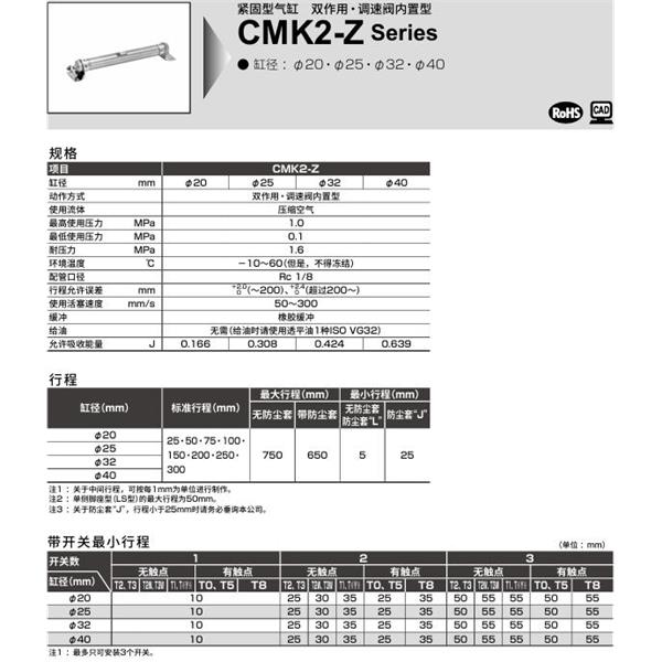 CKD喜開理緊固型氣缸CMK2-Z-TB-20-100-JI