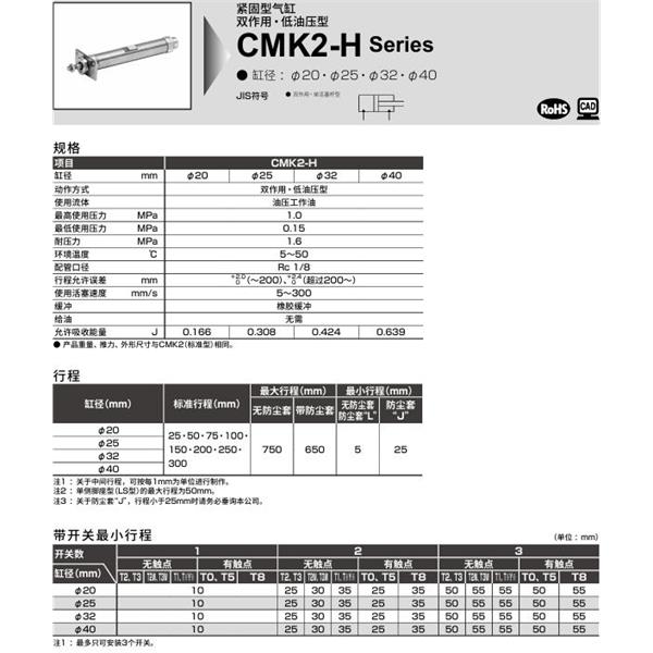 CKD喜開理緊固型氣缸CMK2-H-CC-32-100-JI