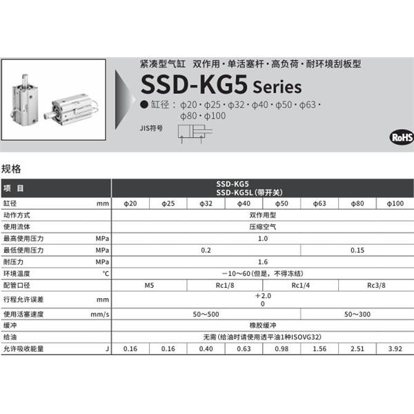 CKD喜開理超級緊湊型氣缸SSD-KG5L-32-5-T0H-R-N-LB-I