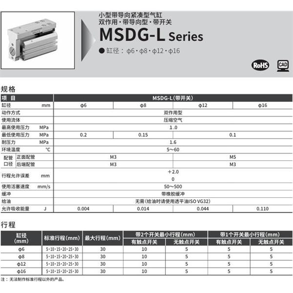 CKD喜開理小型緊湊型氣缸MSDG-L-6-30-F0H-D-R