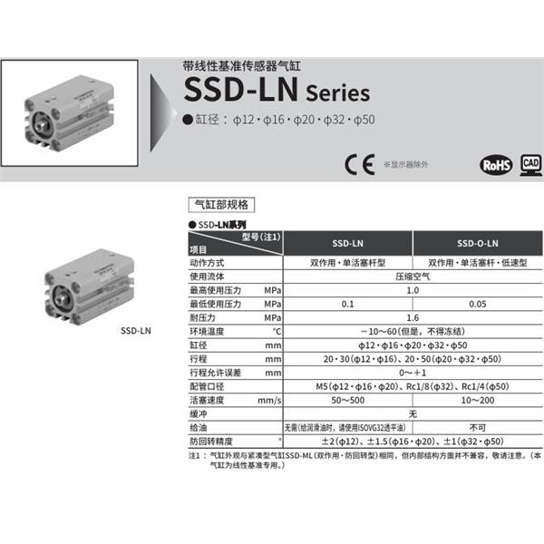 CKD喜開理扁平緊湊型氣缸SSD-0-LN-1620-10VC125LDSDN