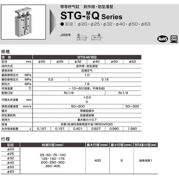CKD喜開理帶導桿氣缸STG-BQ-50-25-H-T0H-R-M1