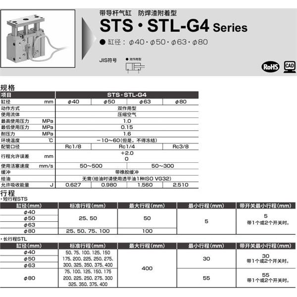 CKD喜開理帶導桿氣缸STL-MG4-L1-40-100-F