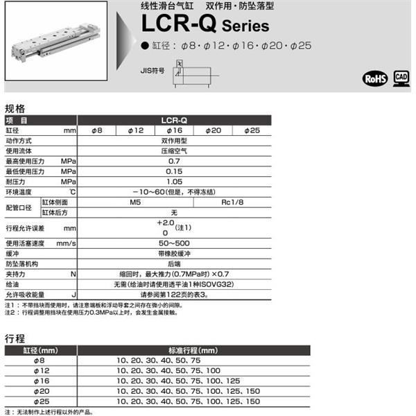 CKD喜開理線性滑臺氣缸LCR-Q-12-100-S202DTBL
