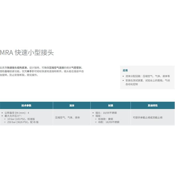 瑞士STAUBLI史陶比爾MRA 快速小型接頭MRA 04.1200