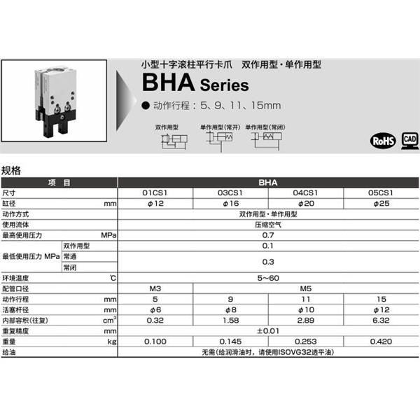 CKD喜開理小型十字滾柱平行卡爪BHG-04CS1-C