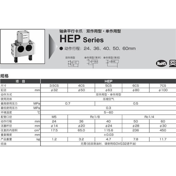 CKD喜開理軸承平行卡爪HEP-7CS
