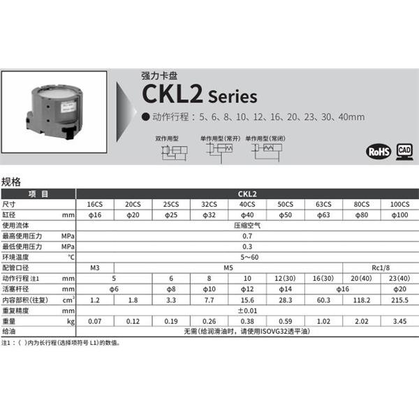 CKD喜開理強力卡盤CKL2-16CS-Y2